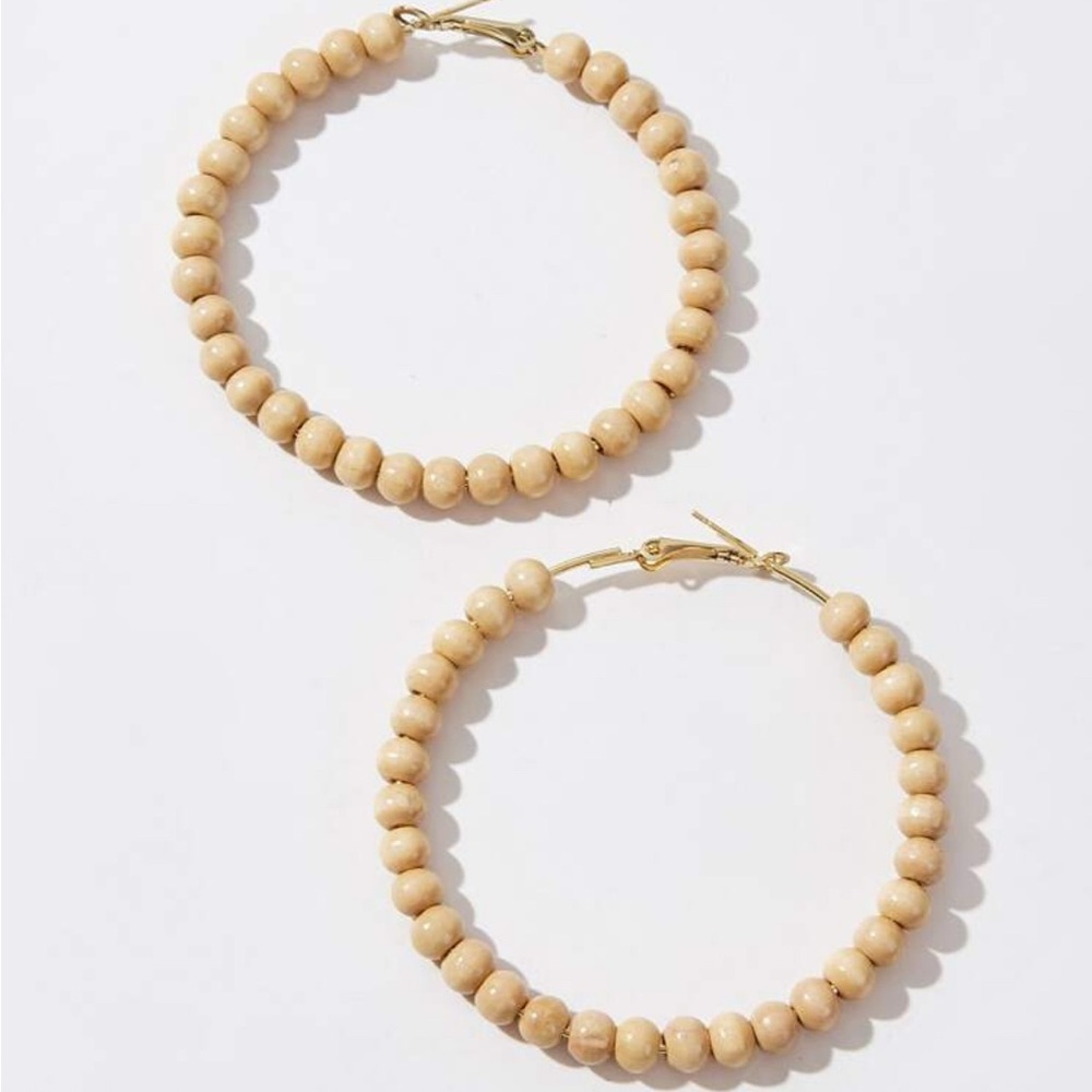 Elegant Tan Beaded Hoop Earrings